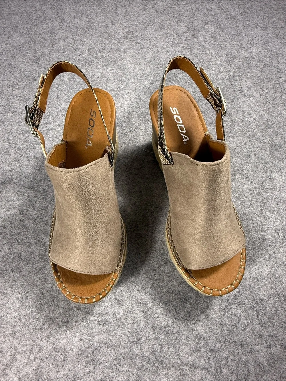 Soda Platform Wedge Sandals Taupe Faux Suede Espadrille Slingback Size 8 - Picture 3 of 5